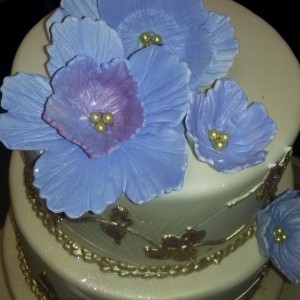 Gold and Blue Flower wedding Cake